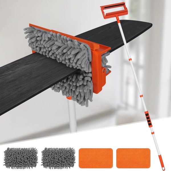 Fulminare 3 in 1 Fan Cleaner Duster with 159cm Extendable Long Handle for Ceiling Fan Blade ,Fan Cleaning Mop with 2 Microfiber Mop Head for Dusting Ceiling Fan Washable Pads for Wipe Wall