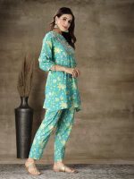 Stylum Women's Printed & Embroidered Cotton Short A-Line Kurti Co-Ord Set - Image 3
