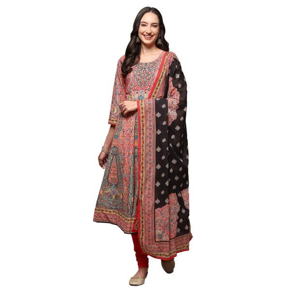 BIBA Women Cotton Anarkali Kurta Churidar Suit Set