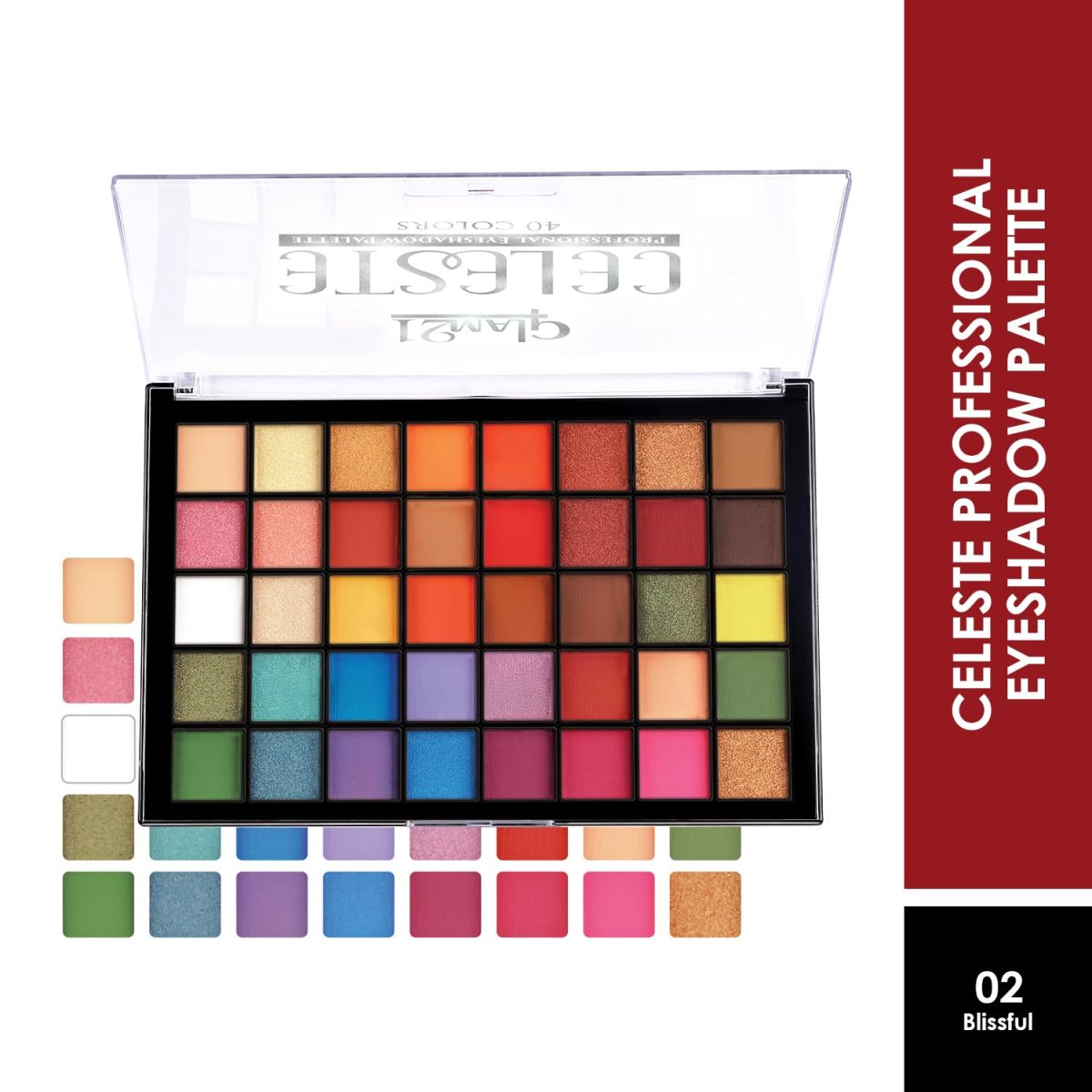 Glam21 Celeste Professional Eyeshadow Palette | Highly Pigmented |40 Selected Shades| Matte & Shimmer Shades - 50Gm |02- Blissful - Image 2