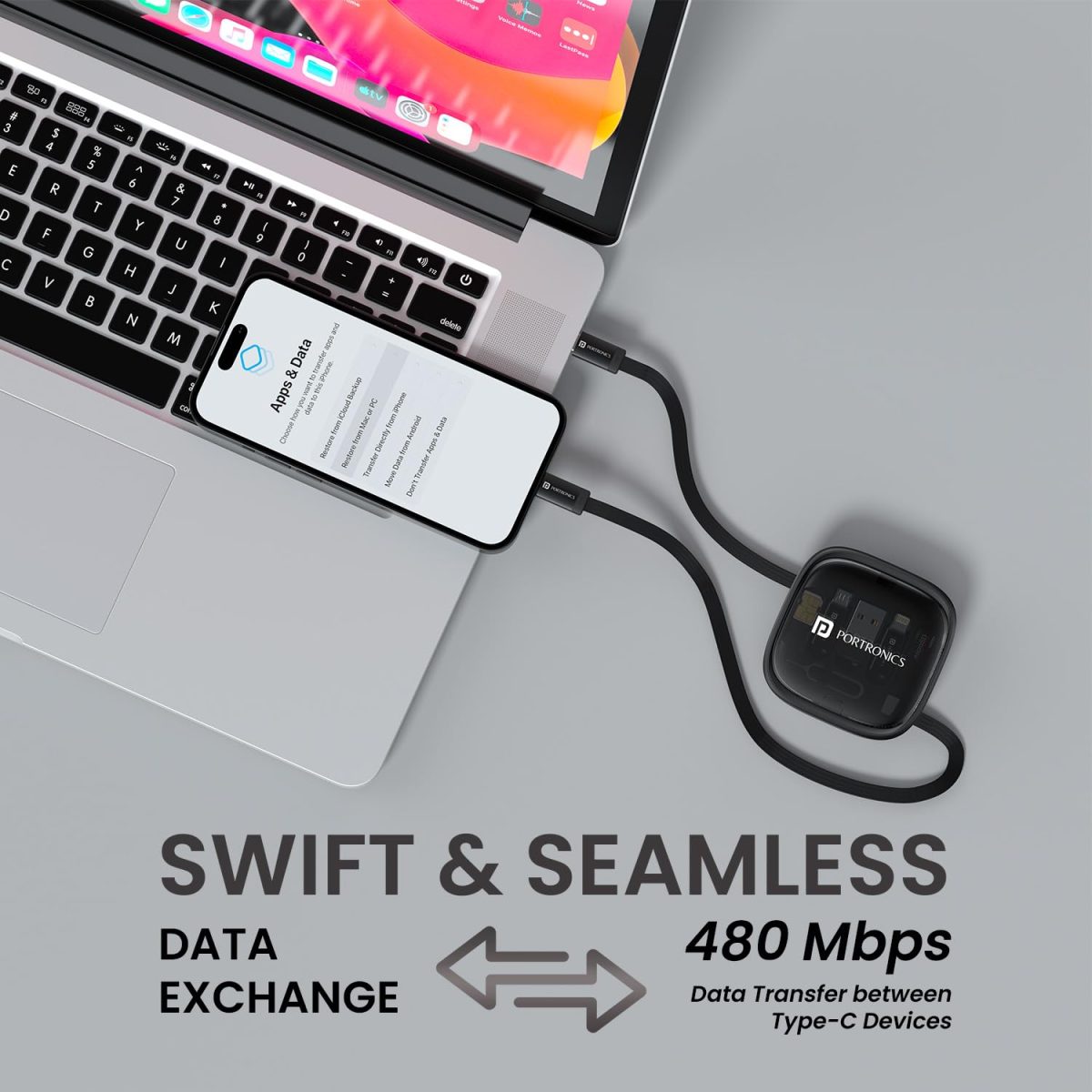 Portronics Snapcase 2 60W Multifunctional Fast Charging Data Cable Kit With Retractable Cable, Conversion Set USB A & Type C to Male Micro/Lightning,Sim Storage,Sim Eject Pin - Image 8