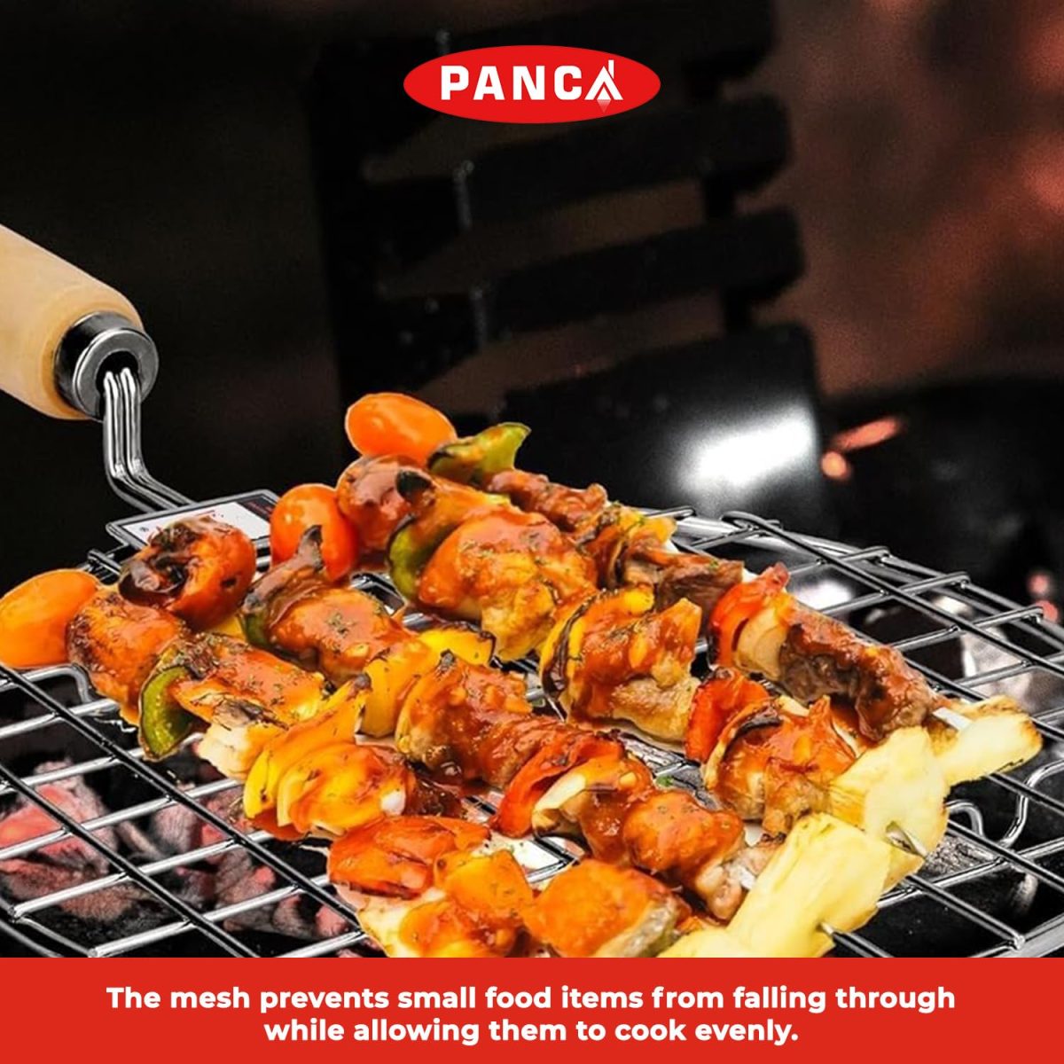 PANCA Papad Jali Roast, Paneer Grill, Roti Maker, Barbeque Jali Roaster Chapati Toast Grill Wooden Handle Vegetable tandoor net, Baigan Bharta (Square) - Image 3