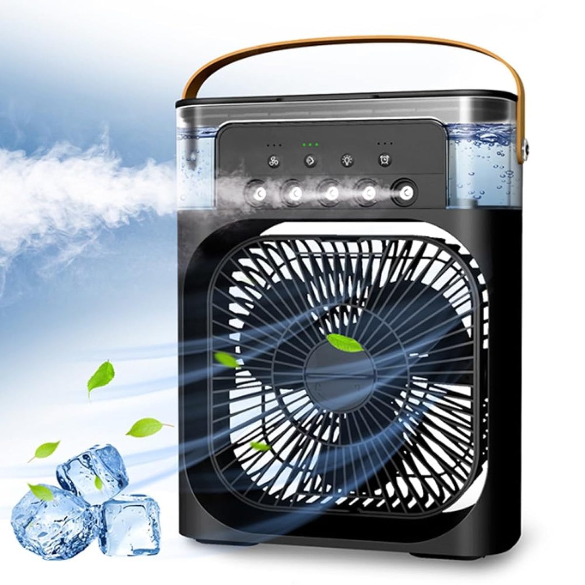 Mabron [15 𝒀𝒆𝒂𝒓𝒔 𝑾𝒂𝒓𝒓𝒂𝒏𝒕𝒚] Portable Evaporative Air Cooler Fan – Mini AC with LED Light, 3 Wind Speeds, and 3 Spray Modes for Office, Dorm, and Travel - Black_Multicolor