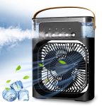 Mabron [15 𝒀𝒆𝒂𝒓𝒔 𝑾𝒂𝒓𝒓𝒂𝒏𝒕𝒚] Portable Evaporative Air Cooler Fan – Mini AC with LED Light, 3 Wind Speeds, and 3 Spray Modes for Office, Dorm, and Travel - Black_Multicolor