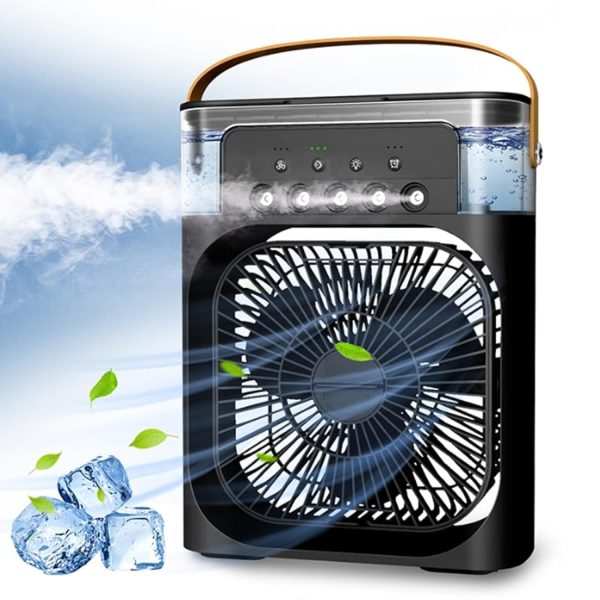 Mabron [15 𝒀𝒆𝒂𝒓𝒔 𝑾𝒂𝒓𝒓𝒂𝒏𝒕𝒚] Portable Evaporative Air Cooler Fan – Mini AC with LED Light, 3 Wind Speeds, and 3 Spray Modes for Office, Dorm, and Travel - Black_Multicolor