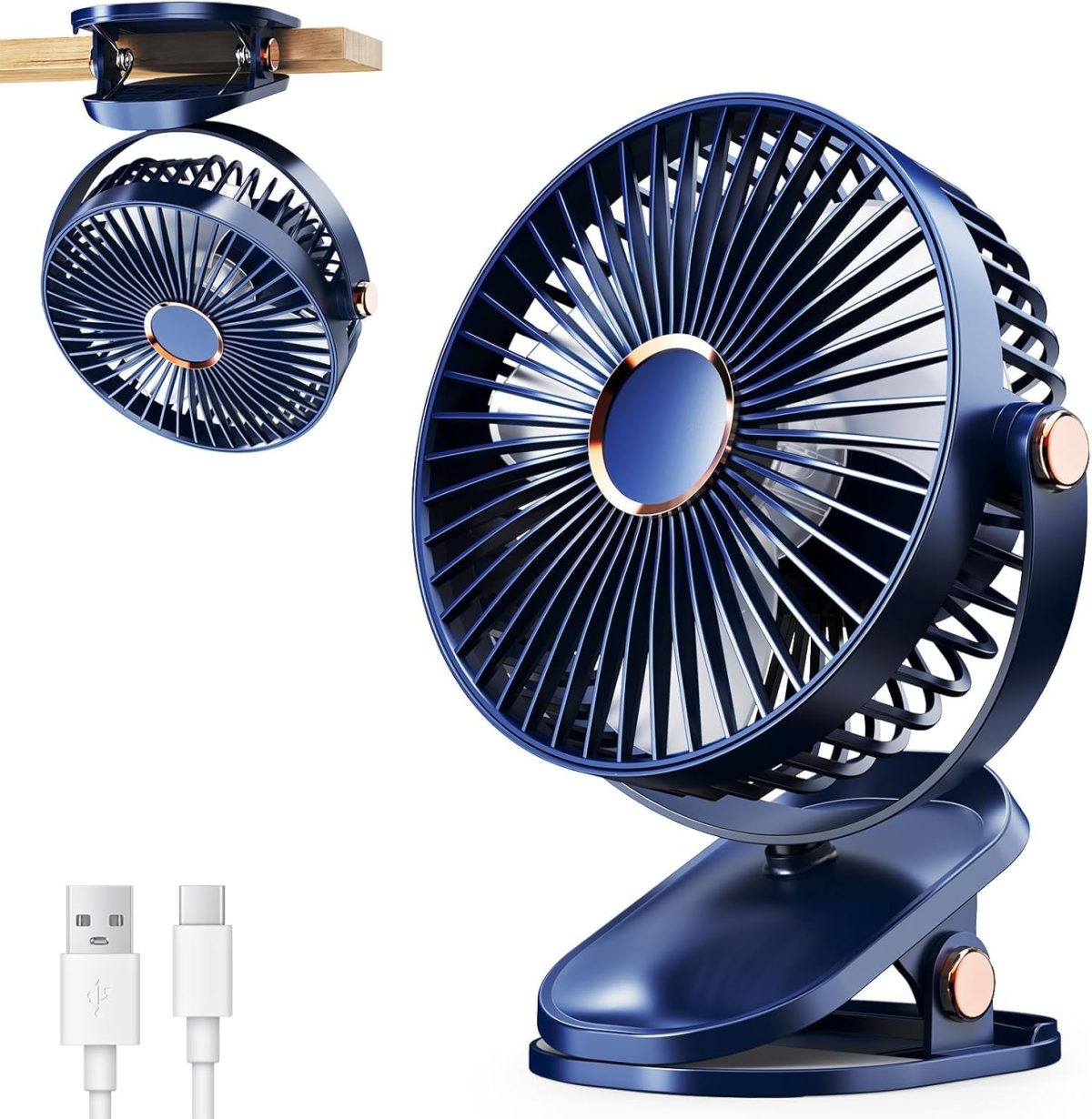 REXERA 𝟔" 𝐈𝐧𝐜𝐡 Rechargeable Desktop Mini 𝐂𝐥𝐢𝐩 𝐅𝐚𝐧 with 𝐋𝐄𝐃 Lighting | High Speed Rechargeable Table Fan for Home | 𝟓 𝐒𝐩𝐞𝐞𝐝 Modes Portable fan for Home— Office (Blue)