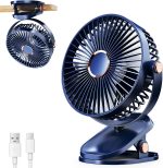 REXERA 𝟔" 𝐈𝐧𝐜𝐡 Rechargeable Desktop Mini 𝐂𝐥𝐢𝐩 𝐅𝐚𝐧 with 𝐋𝐄𝐃 Lighting | High Speed Rechargeable Table Fan for Home | 𝟓 𝐒𝐩𝐞𝐞𝐝 Modes Portable fan for Home— Office (Blue)
