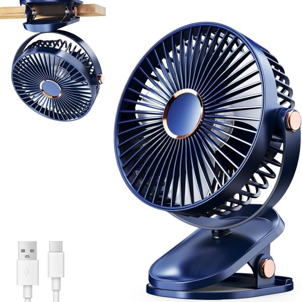 REXERA 𝟔" 𝐈𝐧𝐜𝐡 Rechargeable Desktop Mini 𝐂𝐥𝐢𝐩 𝐅𝐚𝐧 with 𝐋𝐄𝐃 Lighting | High Speed Rechargeable Table Fan for Home | 𝟓 𝐒𝐩𝐞𝐞𝐝 Modes Portable fan for Home— Office (Blue)