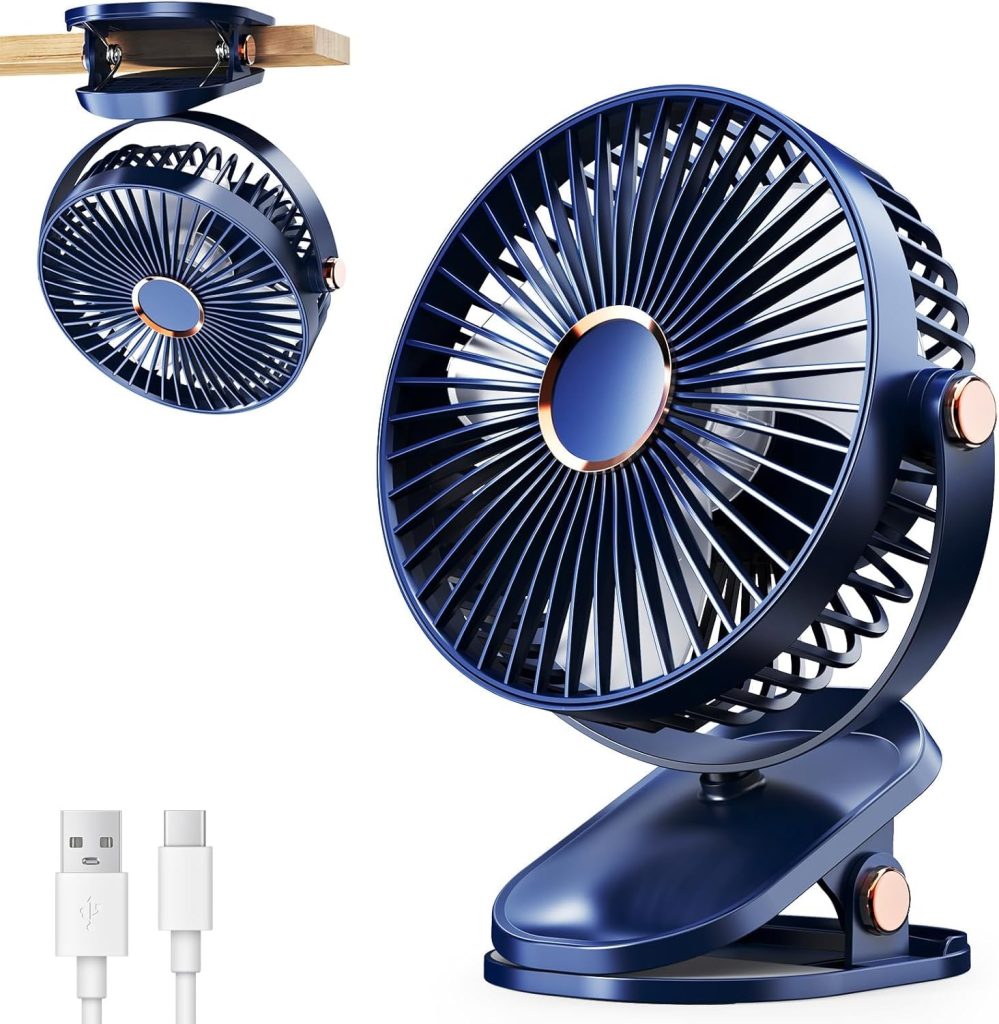REXERA 𝟔" 𝐈𝐧𝐜𝐡 Rechargeable Desktop Mini 𝐂𝐥𝐢𝐩 𝐅𝐚𝐧 with 𝐋𝐄𝐃 Lighting | High Speed Rechargeable Table Fan for Home | 𝟓 𝐒𝐩𝐞𝐞𝐝 Modes Portable fan for Home— Office (Blue)