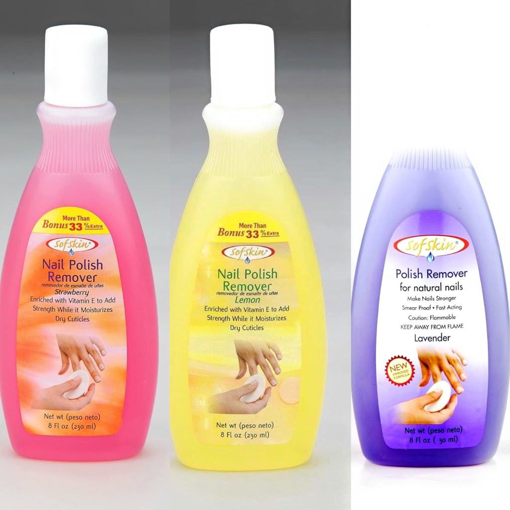 SOFSKIN (American Brand) Acetone Nail Polish Removers & Cuticles Moisturizer Combo (Lavender, Lemon & Strawberry) 230 ml each = 690 ml