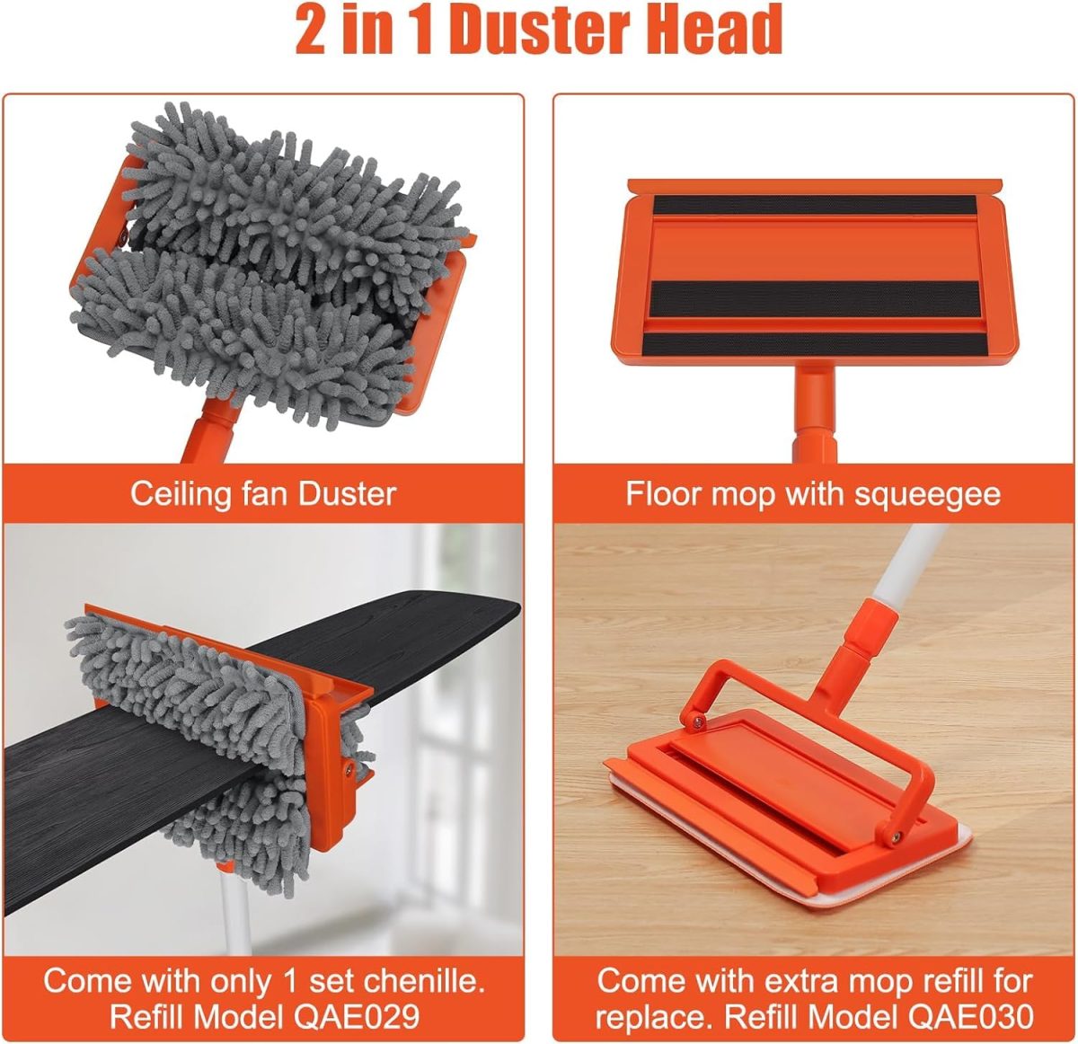 Fulminare 3 in 1 Fan Cleaner Duster with 159cm Extendable Long Handle for Ceiling Fan Blade ,Fan Cleaning Mop with 2 Microfiber Mop Head for Dusting Ceiling Fan Washable Pads for Wipe Wall - Image 4