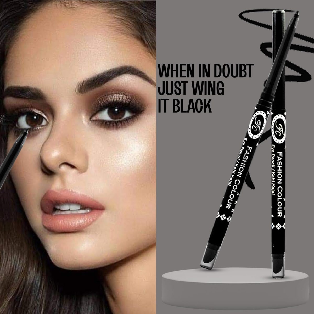 FASHION COLOUR Intense Black Kajal With Smudger | 12 Hr Long Stay | Waterproof & Smudgeproof | One Swipe Smooth Application | 3-In-1 Kajal+Eyeliner+Smokey Eyeshadow | Matte - Image 3