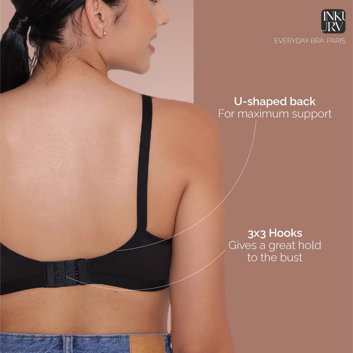 INKURV Everyday Bra for Women's and Girls | Non Padded | Non Wired | Full Coverage Bra in Rich Cotton Fabric - Paris | Combo of 2 | - Image 2