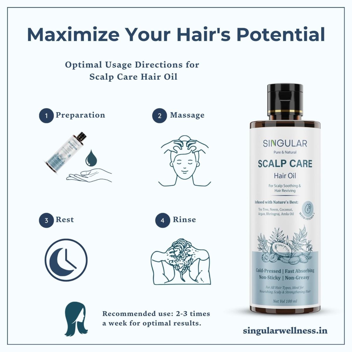 Singular Scalp Care Hair Oil for Itchy Scalp, Soothing & Sebum Control, Cold-Pressed with Tea Tree, Neem, Argan & More - 100 ml - Image 5