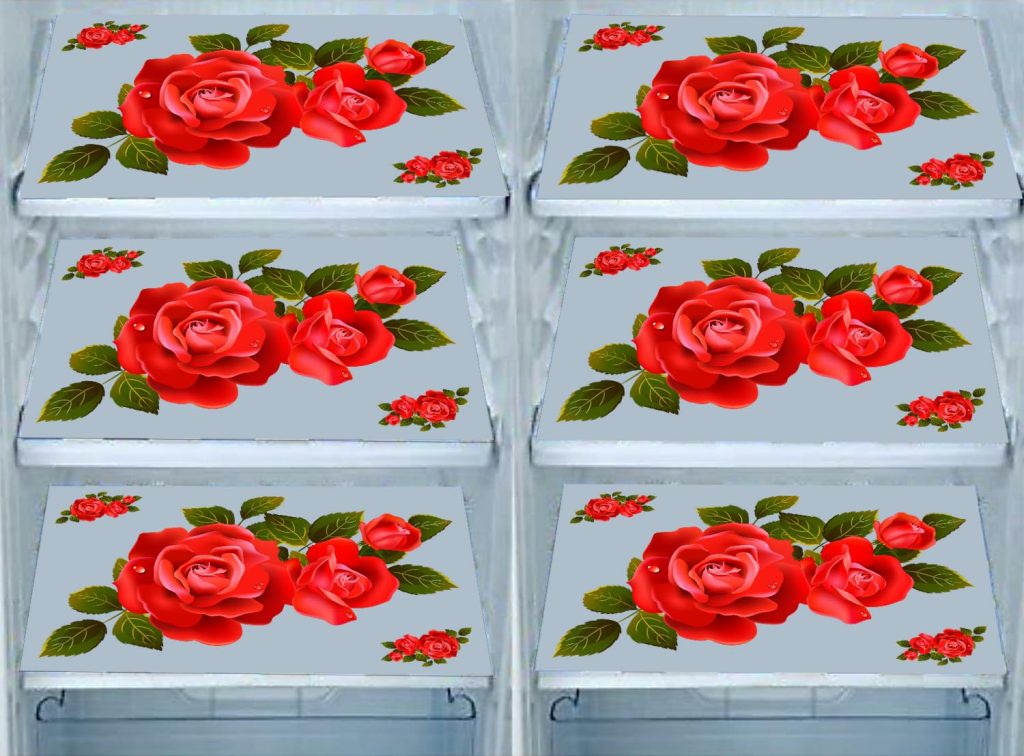DakshyaIndustries Pack of 6 PVC Printed Fridge Mat/Refrigerator Mat (Beige)
