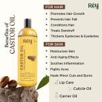 Rey Naturals Cold Pressed Castor Oil & Virgin Coconut Oil For Hair Growth - 200ml×2 | Coconut Oil For Skin Care | Castor Oil For Skin, Eyelashes & Eyebrows | Non Comedogenic Hair Oil For Hair Growth - Image 4