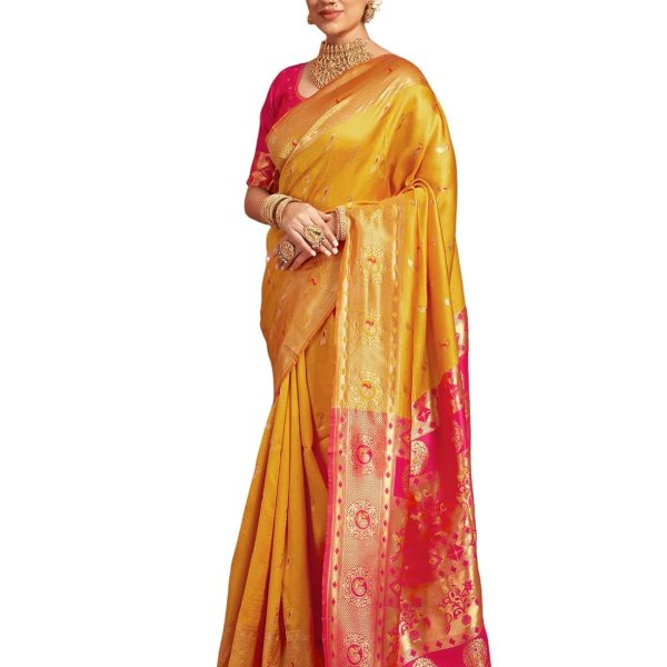 SIRIL Women's Paithani Silk Saree | Chandrakor Paithani Saree With Unstitched Blouse Piece