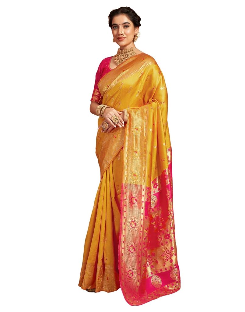 SIRIL Women's Paithani Silk Saree | Chandrakor Paithani Saree With Unstitched Blouse Piece