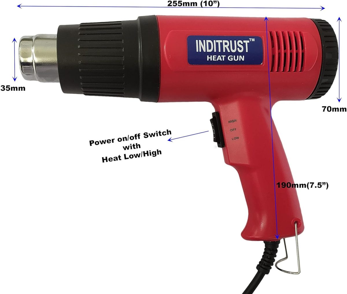 Inditrust 2000 Watt professional heat gun hot air gun with dual temperature setting for Shrink Wrapping, Packing, Paint removal heat gun designed for industrial use (RED) - Image 7