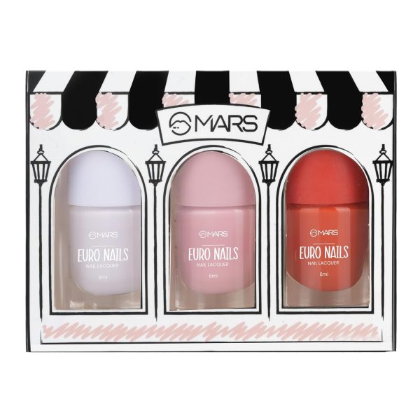 MARS EURO Nail Lacquer | Glossy Gel Finish | Rich Pigmentation | Chip Free | Quick Drying Formula | Long Lasting Nail Polish for Women (3 * 6.0 ml) (SET-04)