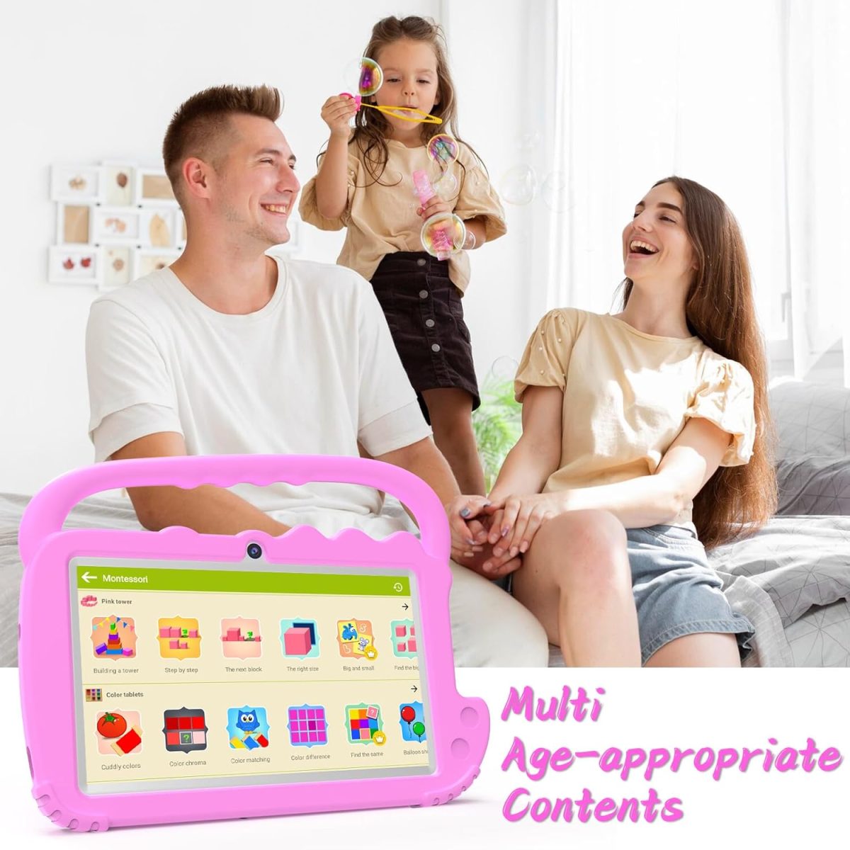 YQSAVIOR Kids Tablet, 7 Inch 4GB RAM | Android 12 | 32GB ROM | Bluetooth, IPS Screen, Parental Control, Dual Camera, Shockproof Case | Educational Gaming, Pink Case - Image 5