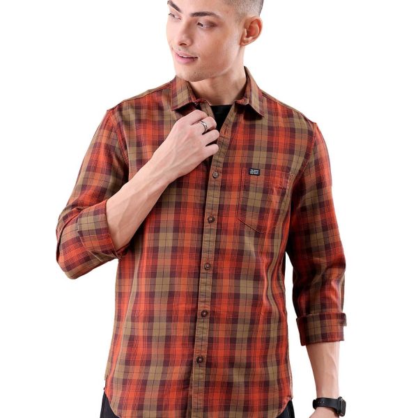 The Indian Garage Co Men's Cotton Regular Fit Checkered Full Sleeves Cutaway Collar Casual Shirt