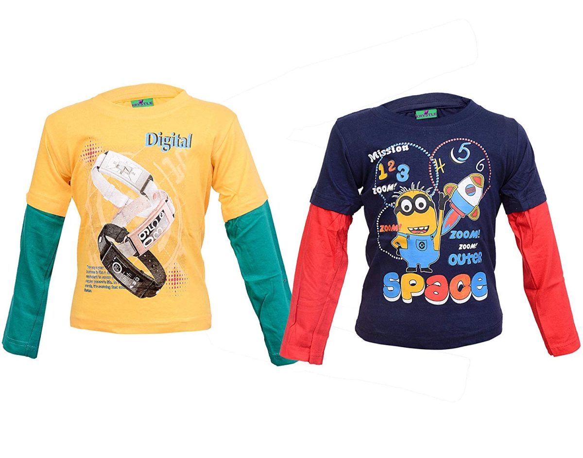 Malvina Kids Long Sleeves Printed Tshirt with Doctor Sleeves (Combo - Pack of 2)