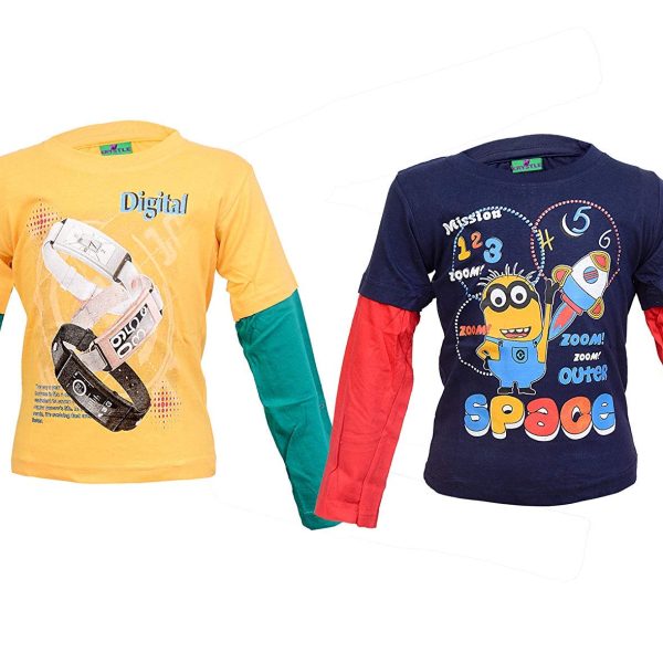 Malvina Kids Long Sleeves Printed Tshirt with Doctor Sleeves (Combo - Pack of 2)