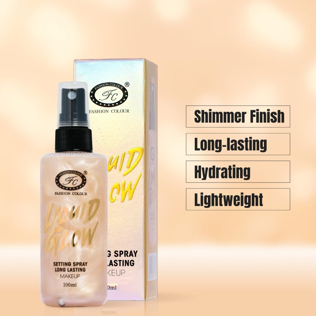 Fashion Colour Liquid Glow Setting Spray For Makeup Long Lasting | (GOLDEN, 100ml) - Image 3