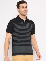 KASMA Men's Cotton Blend Polo Tshirt Has a Short Sleeve & Straight Hem-SNGKS-STRIPS5BLK - Image 3