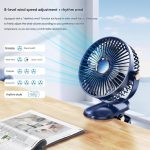 REXERA 𝟔" 𝐈𝐧𝐜𝐡 Rechargeable Desktop Mini 𝐂𝐥𝐢𝐩 𝐅𝐚𝐧 with 𝐋𝐄𝐃 Lighting | High Speed Rechargeable Table Fan for Home | 𝟓 𝐒𝐩𝐞𝐞𝐝 Modes Portable fan for Home— Office (Blue) - Image 5