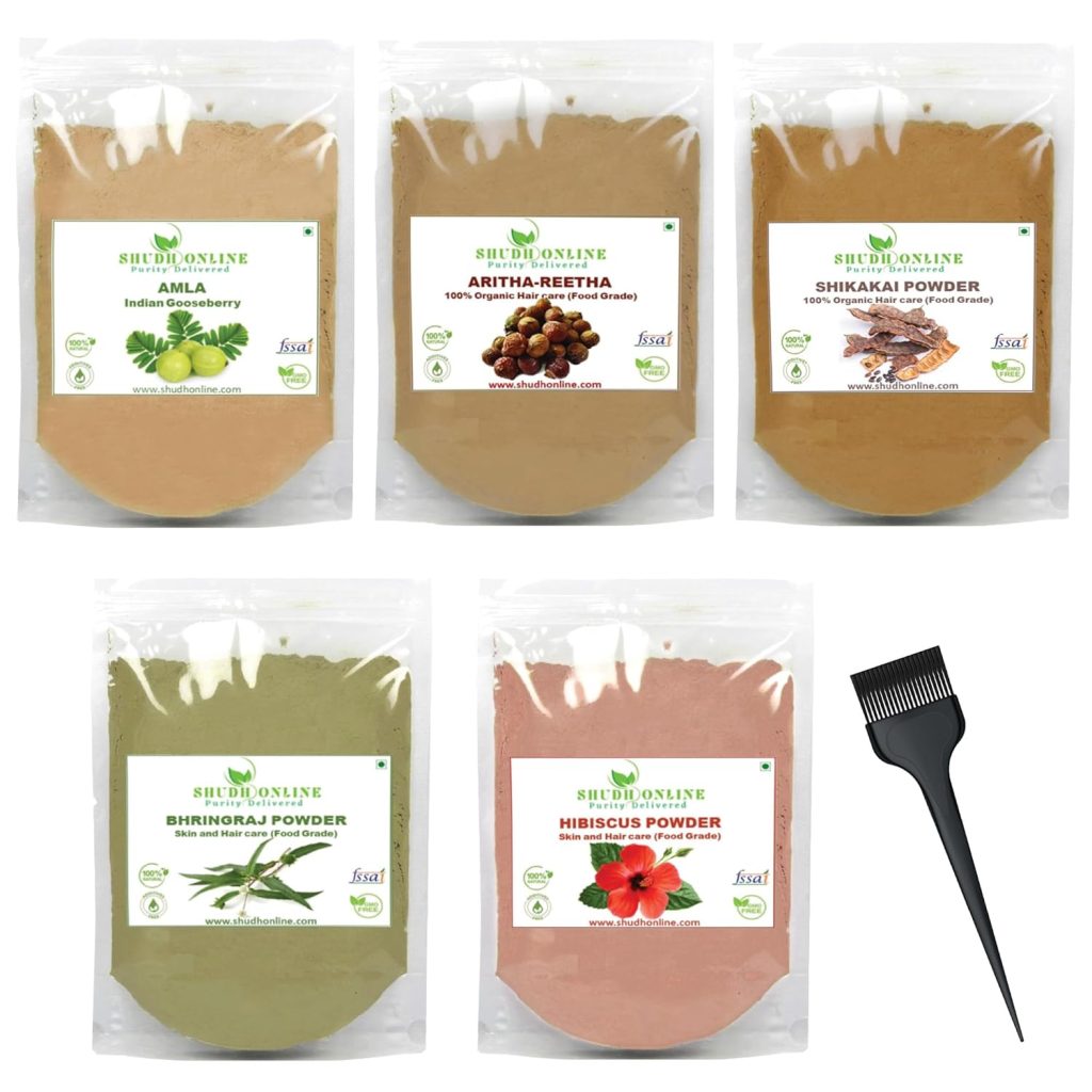 Shudh Online Amla, Reetha, Bhringraj, Shikakai & Hibiscus Powder combo for hair growth (50 grams each)