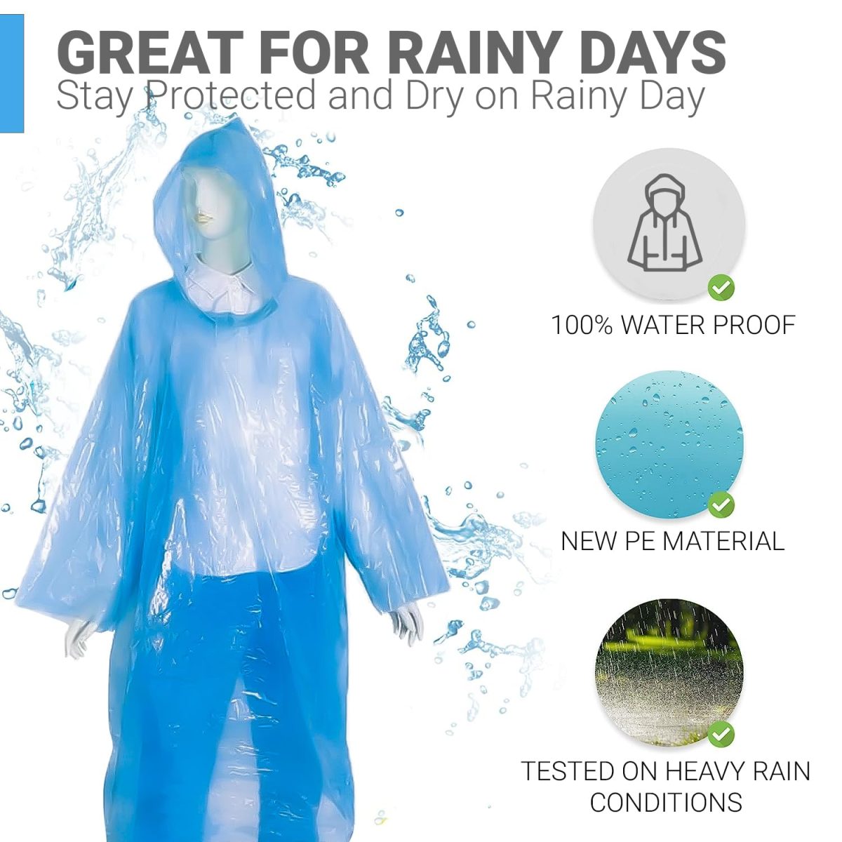 Allextreme Poncho Raincoat with Hood Barsaati Water Resistant Rain Protection Rainsuit for Men & Women Rainwear for Outdoor Activities Traveling Camping (Blue, Pack of 1) - Image 5