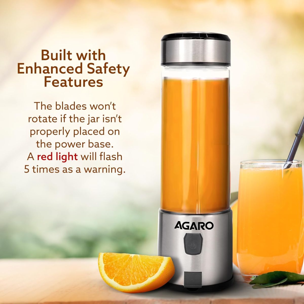 AGARO Galaxy Portable Blender, Portable Hand Blender For Kitchen, 450ml, For Smoothies, Shakes, 126W, 3000 mAh Battery, USB Rechargeable, Stainless Steel Blade. - Image 3