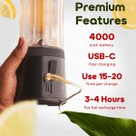 InstaCuppa Portable Blender for Smoothies and Juices, Mixer Juicer that Crushes Ice, Electric Shaker USB Rechargeable Battery with 4000 mAh 230 Watts Motor, 500 ML Juice Maker for Busy Moms - Image 6