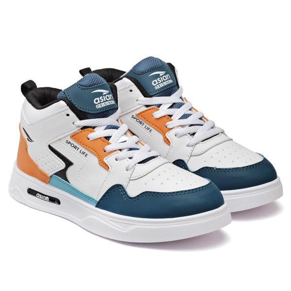 ASIAN Men's White Casual Sneaker Hi-Neck Shoes with Synthetic Upper Lightweight Comfortable Mid Top Sneaker Shoes for Men's & Boy's Boston-13
