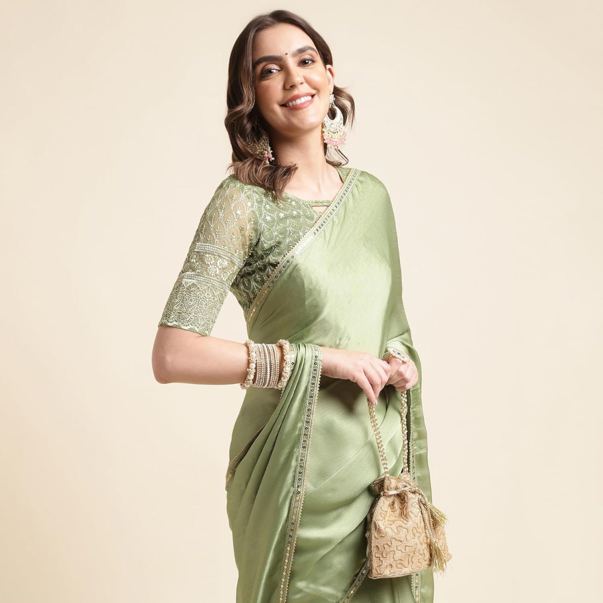 Rekha Maniyar Women's Fancy Satin Chiffon Saree - Image 4