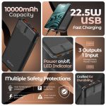 pTron Newly Launched Dynamo Nergy 10000mAh 22.5W Fast Charging Power Bank, Supports VOOC/Wrap/Dash USB Charging, 20W PD Fast Charging, 3 Outputs, 1 Input & Multiple Layers of Protection (Black) - Image 2