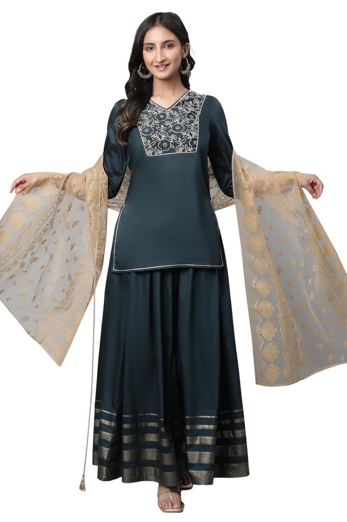 Aurelia Women Cotton Sharara Suit With Dupatta