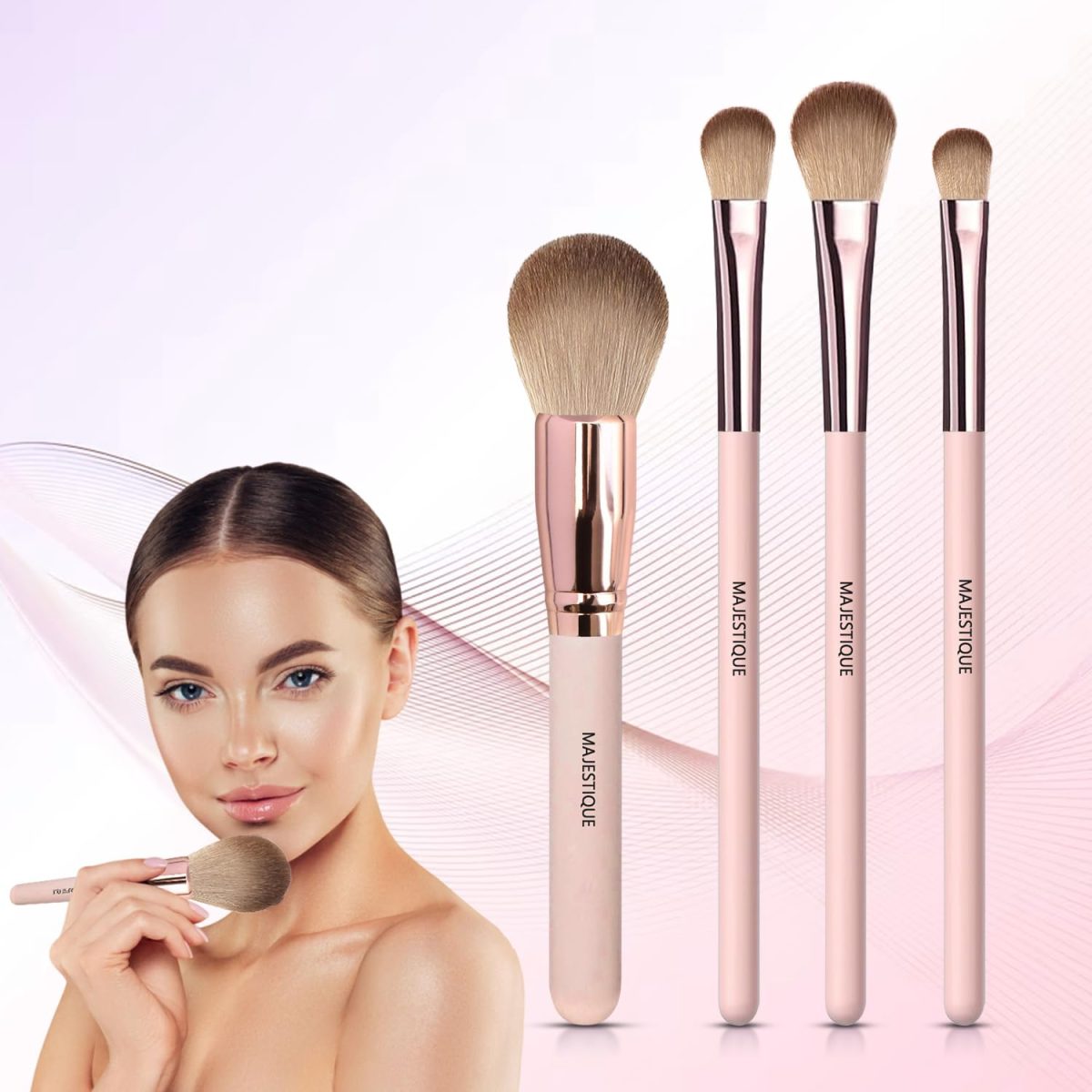Majestique Face Makeup Brush Set of 4 - Professional Makeup Brushes for Powder, Blush, Eyeshadow & Eyebrow - Essential Makeup Brush Set for Beginners & Pros - Image 2