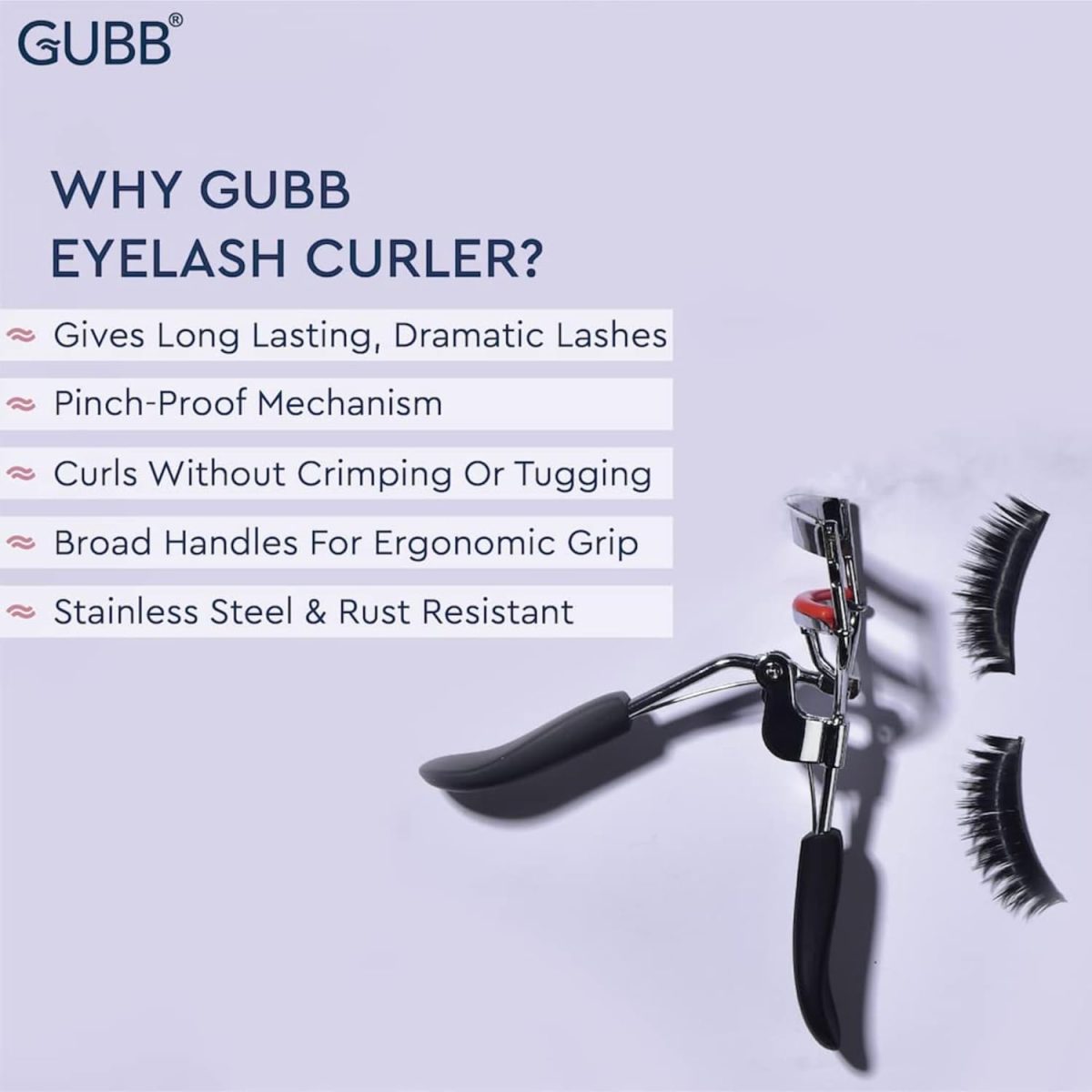 GUBB Eyelash Curler For Women - Suitable for all eye shapes | offers perfect curls | comfortable to hold | elegant design | An Eye Makeup Tool Comes with silicon base - Black, Pack Of 2 - Image 4