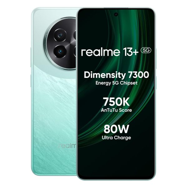 realme 13+ 5G Smartphone 8+256GB Speed Green, 6.67-inch Screen, 120Hz Display, 80W SuperVOOC, 5000mAh Battery, 50MP Camera, Dimensity 7300 Energy, IP65