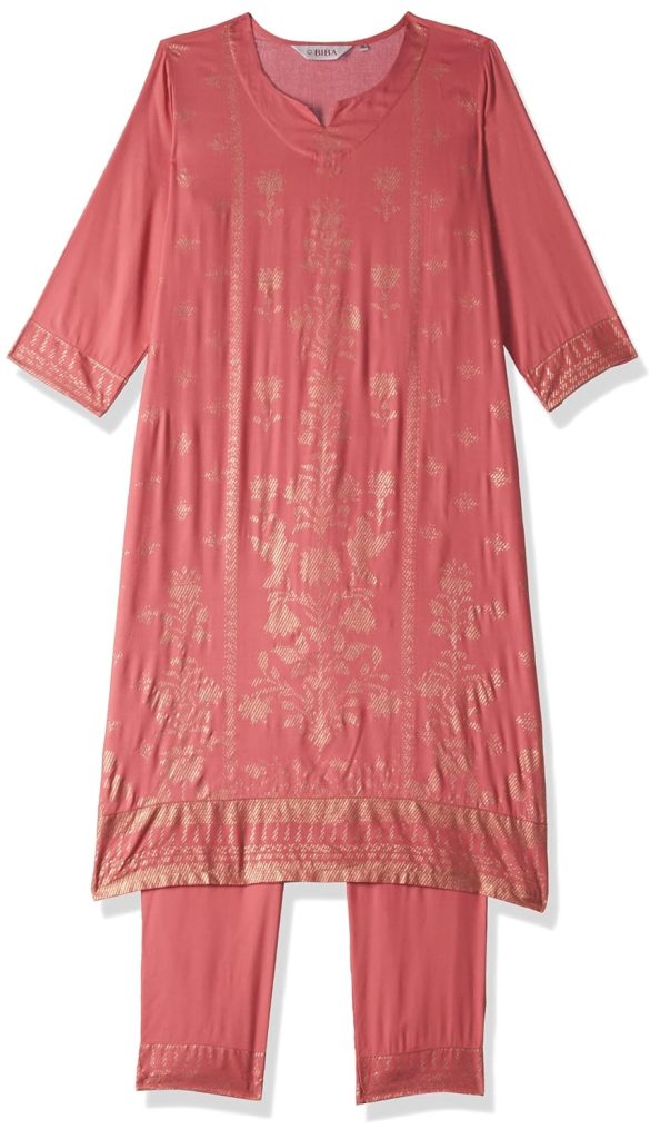 BIBA Women Rayon Straight Kurta Pant 2 Piece Set