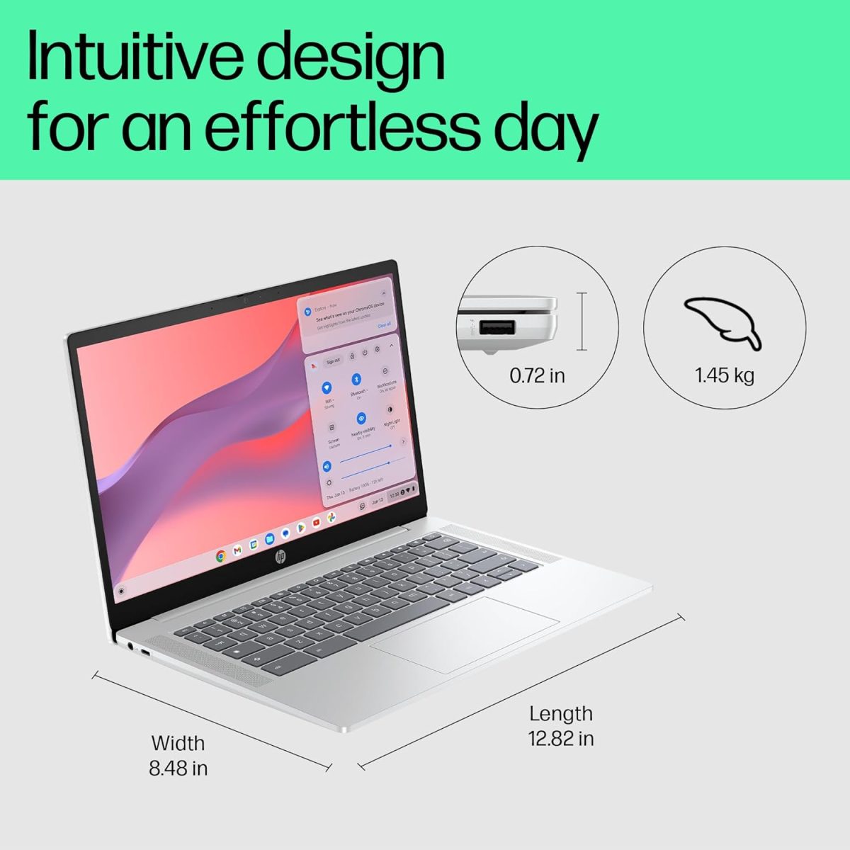 HP Chromebook 14, Chrome OS, Intel Processor N100, Chromeos, 14-Inch (35.6 Cm),Hd, 4Gb LpDDR5,64GB Emmc, Intel UHD Graphics, 720P HD Camera W/Privacy Shutter, Thin & Light (Silver, 1.45 Kg), Nf0014Tu - Image 9