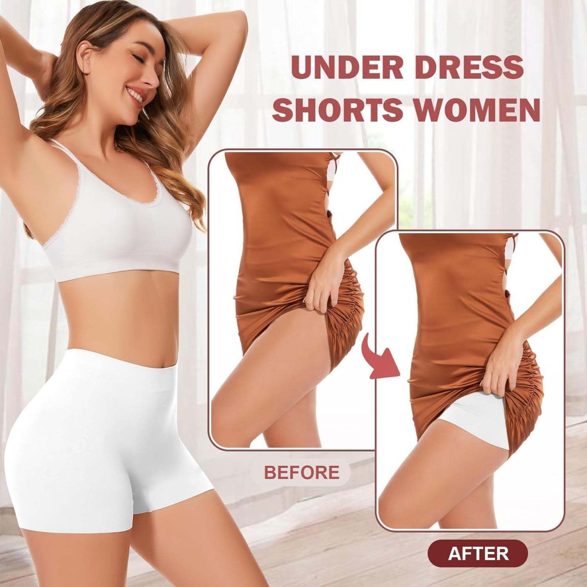 HSR Women's Cotton Ice silk safety pants Mid Waist seamless anti-slip non-curling Shorties/Underskirt Shorts (One size Fit to 30-38 inch) - Image 2