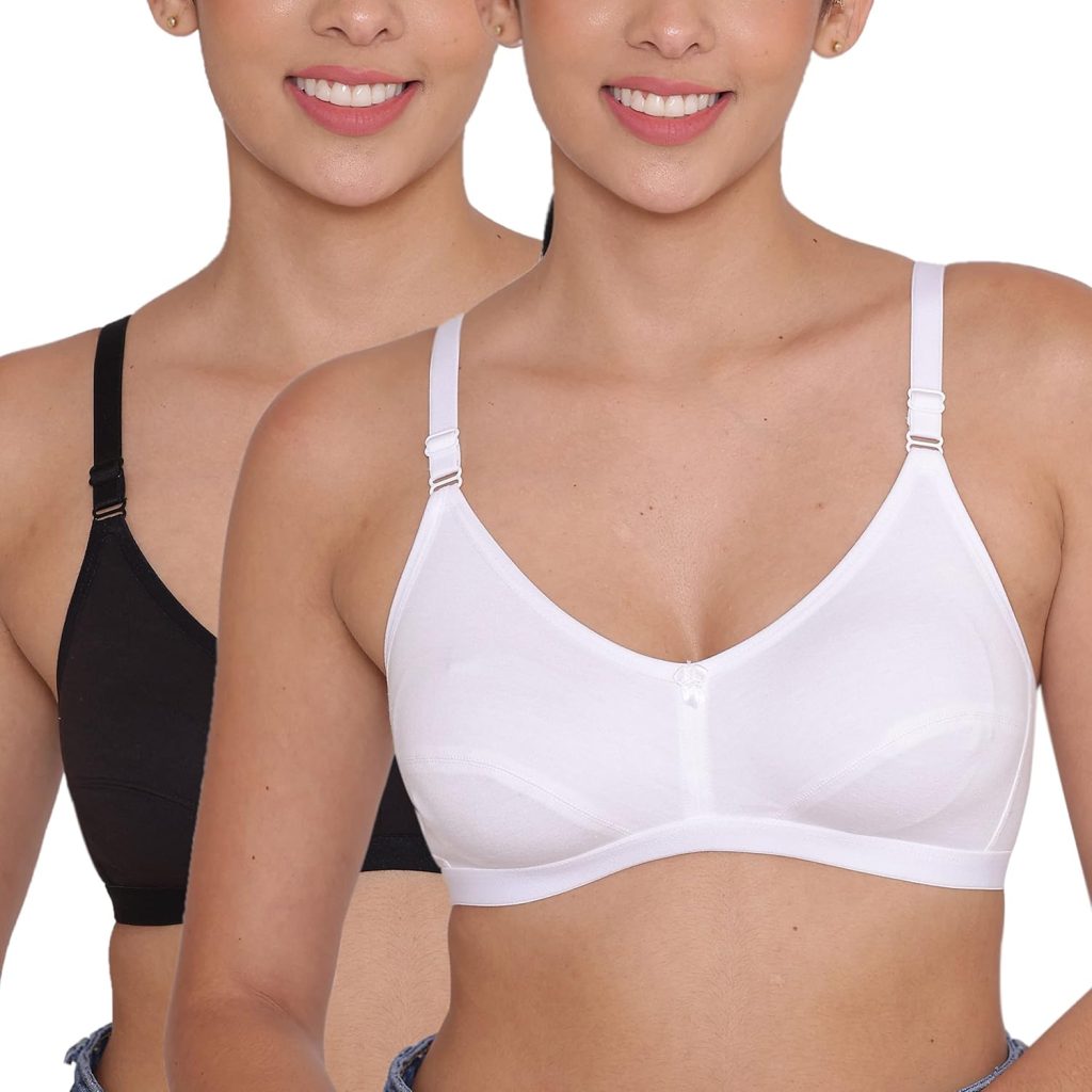 INKURV Everyday Bra for Women's and Girls | Non Padded | Non Wired | Full Coverage Bra in Rich Cotton Fabric - Paris | Combo of 2 |
