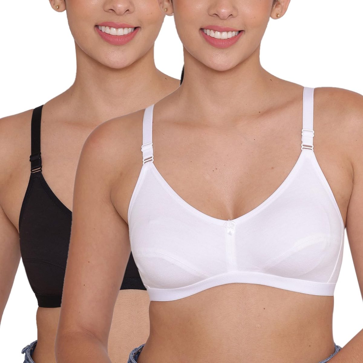 INKURV Everyday Bra for Women's and Girls | Non Padded | Non Wired | Full Coverage Bra in Rich Cotton Fabric - Paris | Combo of 2 |