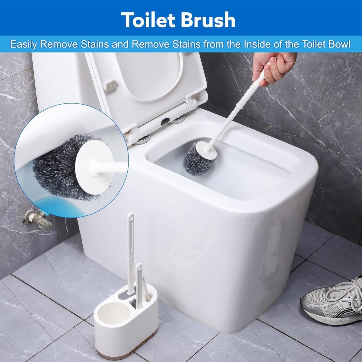 Vasukie Silicone Toilet Brush and Holder Set, with a Extra Crevice Cleaning Brush Deep Cleaning Toilet Bowl Brush for Bathroom Toilet Brushes for Bathroom Wall Mounted Water Drop (4IN1 White) - Image 3