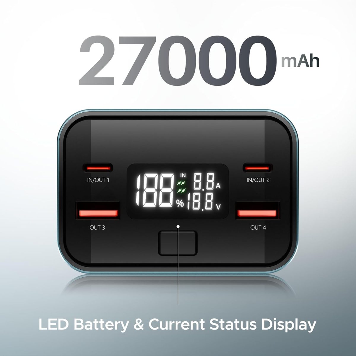 boAt EnergyShroom PB600 PowerPulse 27000mAh Power Bank| 160W Total Output, 2xUSB-C (2-Way Port), 2xUSB-A Port, 100W Type-C to C Cable, Compatible w/Laptop, Smartphone, Tablets Earphone,Watch(Gunmetal) - Image 4