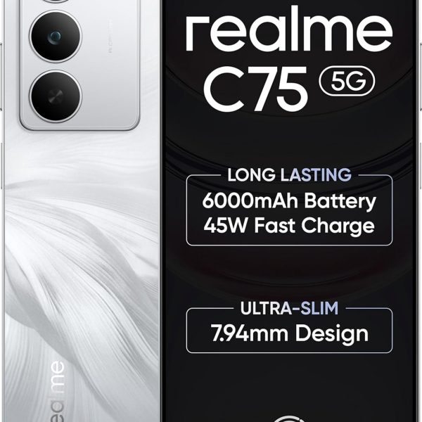 realme C75 (Lily White, 4GB RAM, 128GB Storage) | 6000mAh Battery | 50MP AI Camera | 6.72" FHD+ Display | Android 15